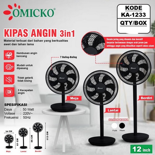 Kipas Omicko 12″ Hitam 3in1 KA1233